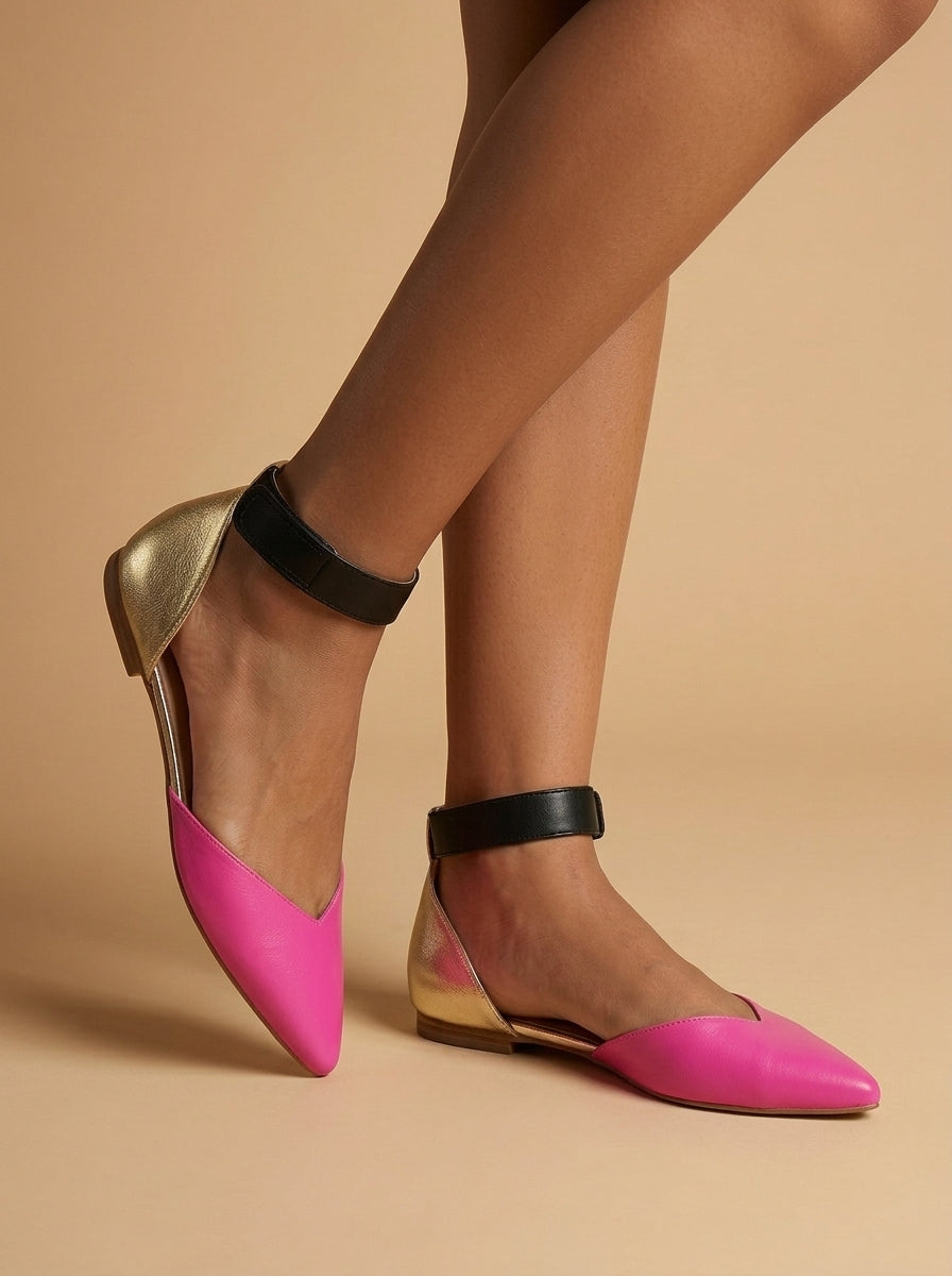 Women’s Pointed Toe Flats with Ankle Strap – Elegant Casual Dress Shoes