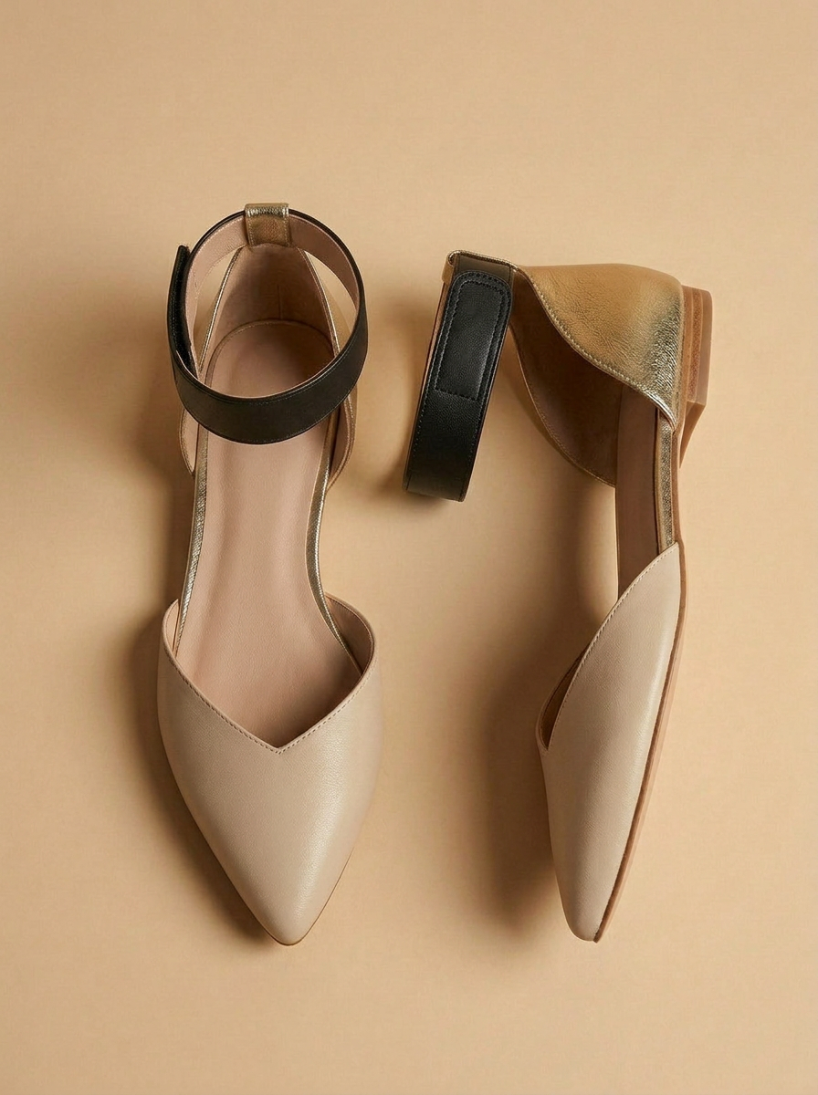 Women’s Pointed Toe Flats with Ankle Strap – Elegant Casual Dress Shoes