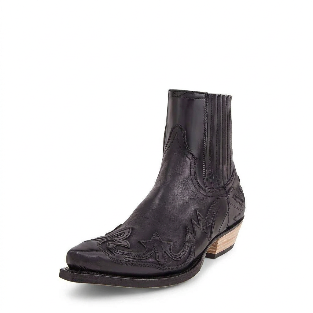 Women’s Western-Style Ankle Boots with Elastic Side Panels and Block Heel