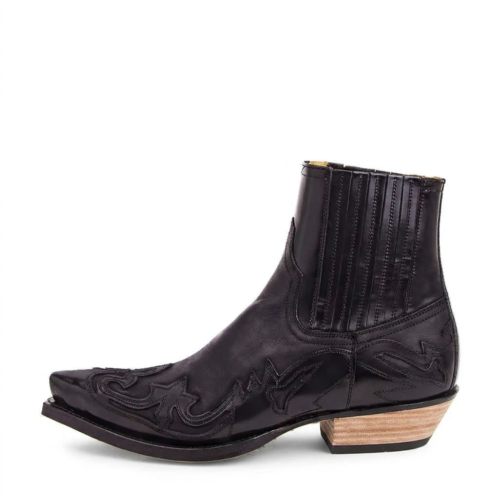 Women’s Western-Style Ankle Boots with Elastic Side Panels and Block Heel