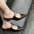 Women's Mules - Sculptural Bar Detail - Low Cylinder Heel
