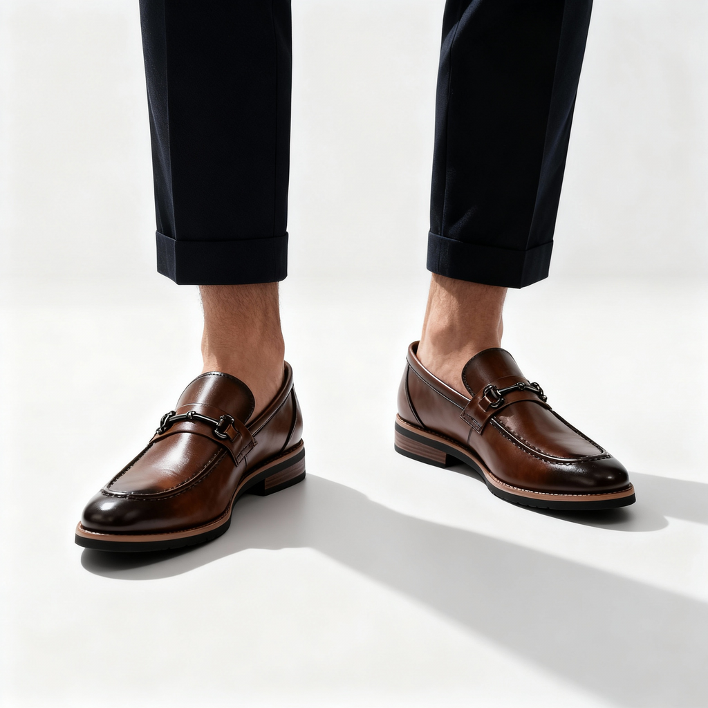 Men's Leather Horsebit Penny Loafers - Slip-On - Moc Toe - Low Heel