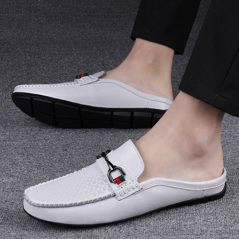 Men's Slip On Loafers Mule – Round Toe Half Shoe with Horsebit Trim