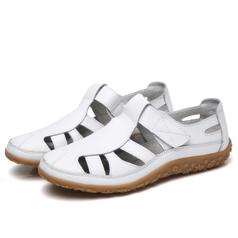 Women's Fisherman Sandals - Hook Loop Closure - Cut-out Design