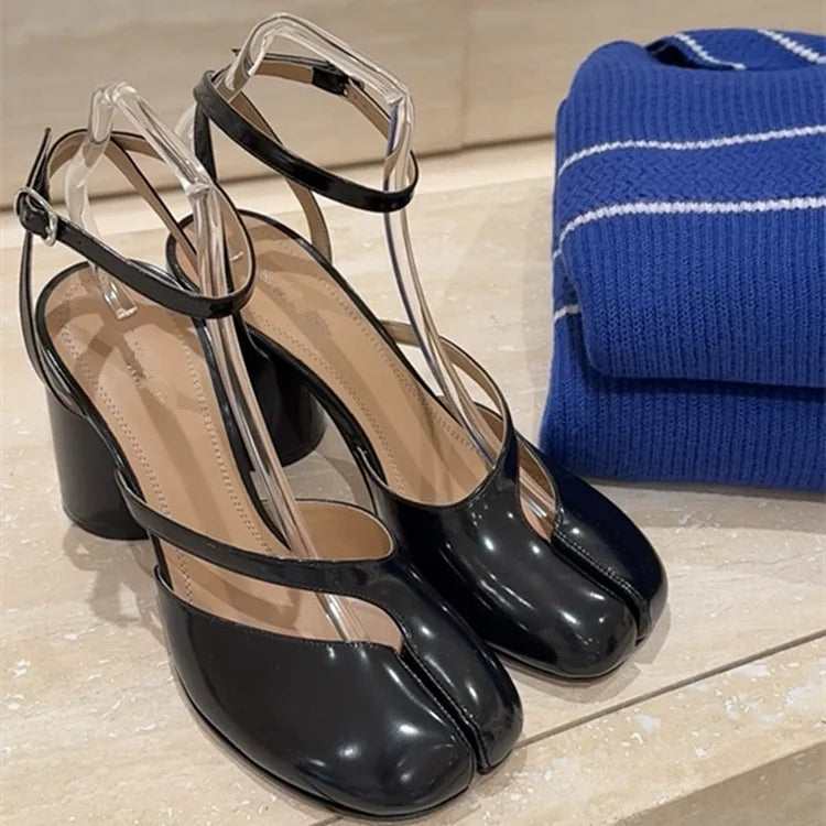 Women's Split Toe Mary Jane Heels - Ankle Strap Block Heel Pumps