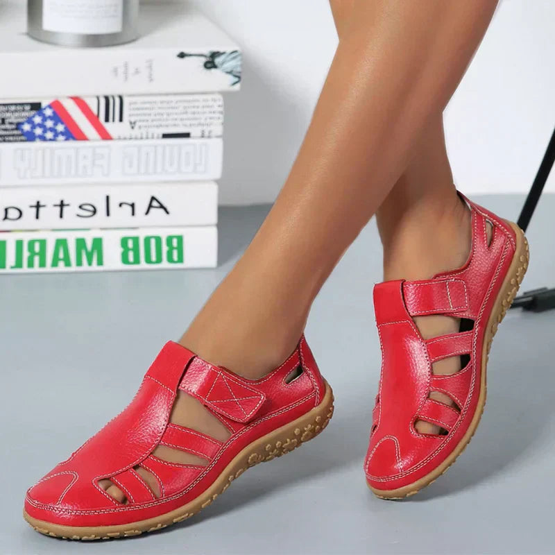 Women's Fisherman Sandals - Hook Loop Closure - Cut-out Design