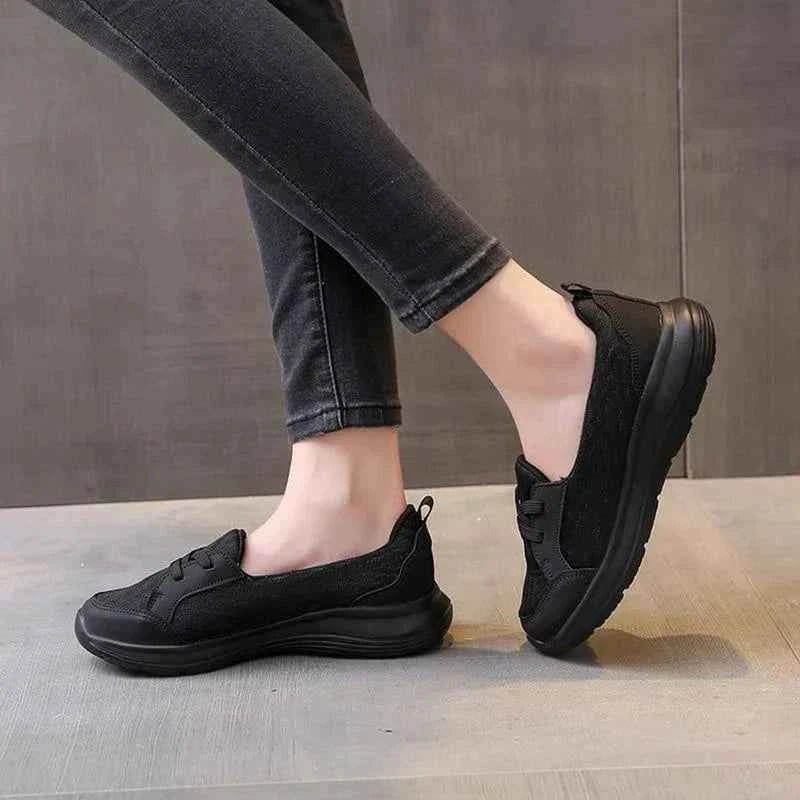 Women's Lace-Up Platform Sneakers - Mixed Material Low-Top