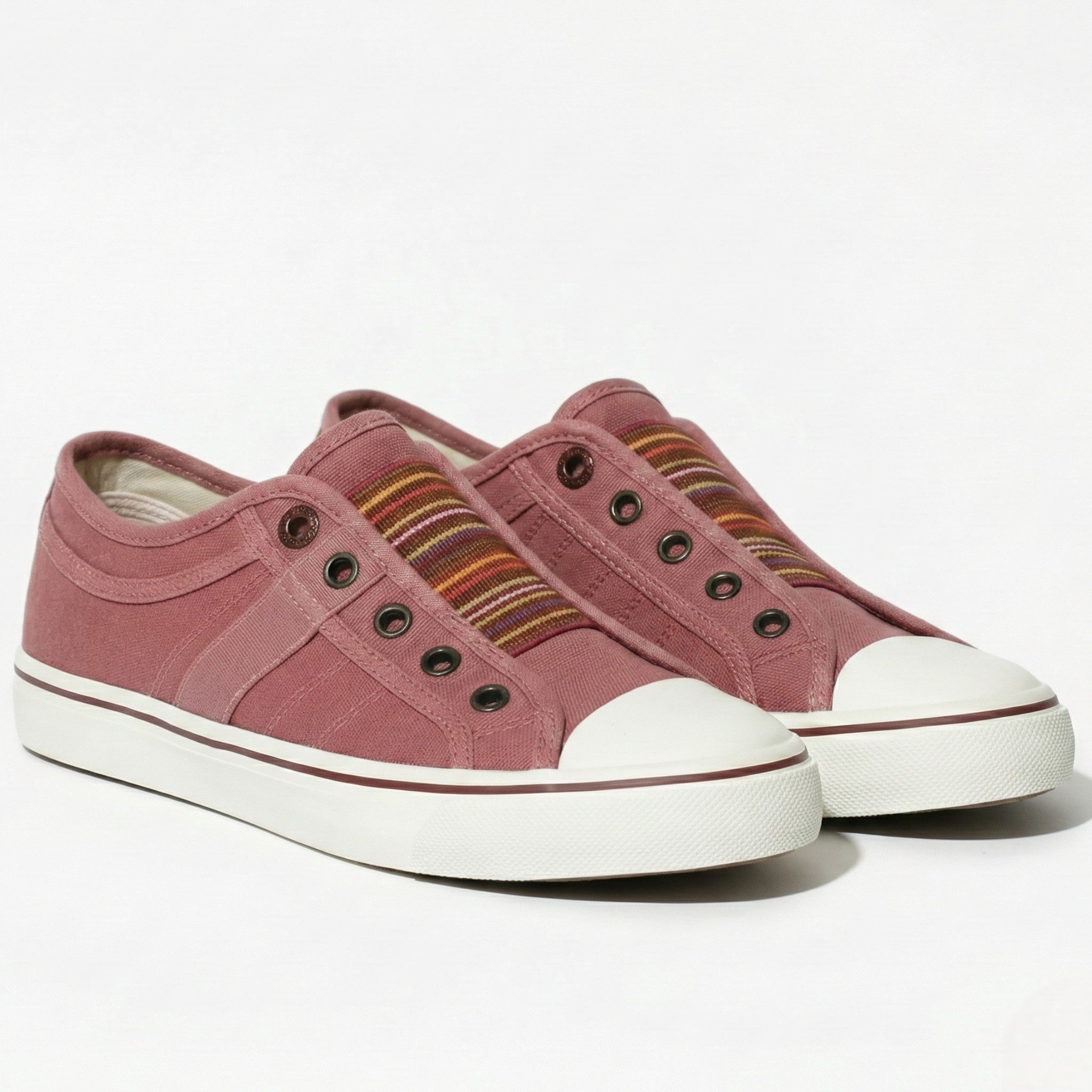 Women's Slip-On Canvas Sneakers – Round Toe Low-Top with Elastic Panel and Flat Sole