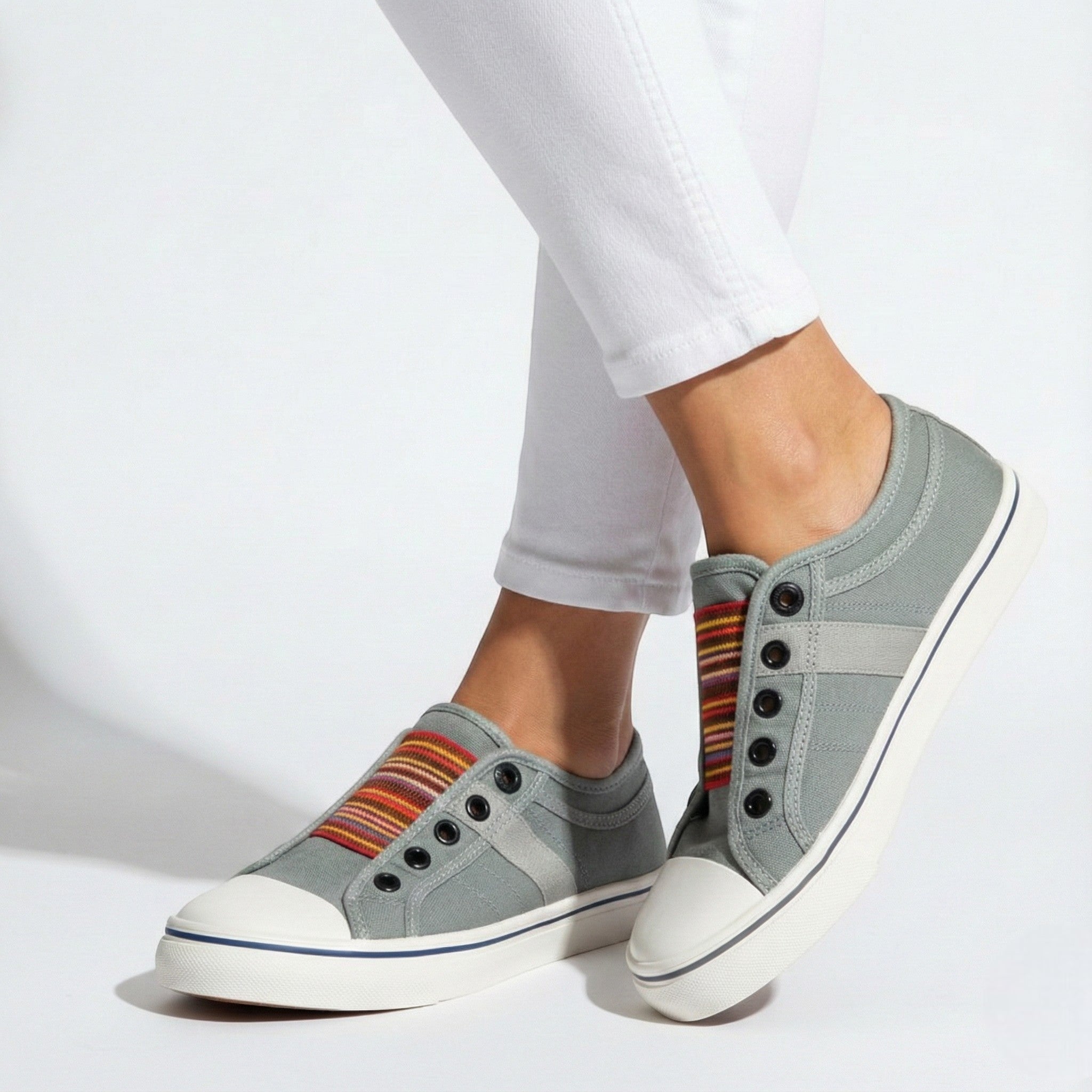 Women's Slip-On Canvas Sneakers – Round Toe Low-Top with Elastic Panel and Flat Sole