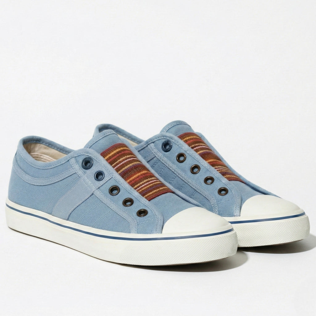 Women's Slip-On Canvas Sneakers – Round Toe Low-Top with Elastic Panel and Flat Sole