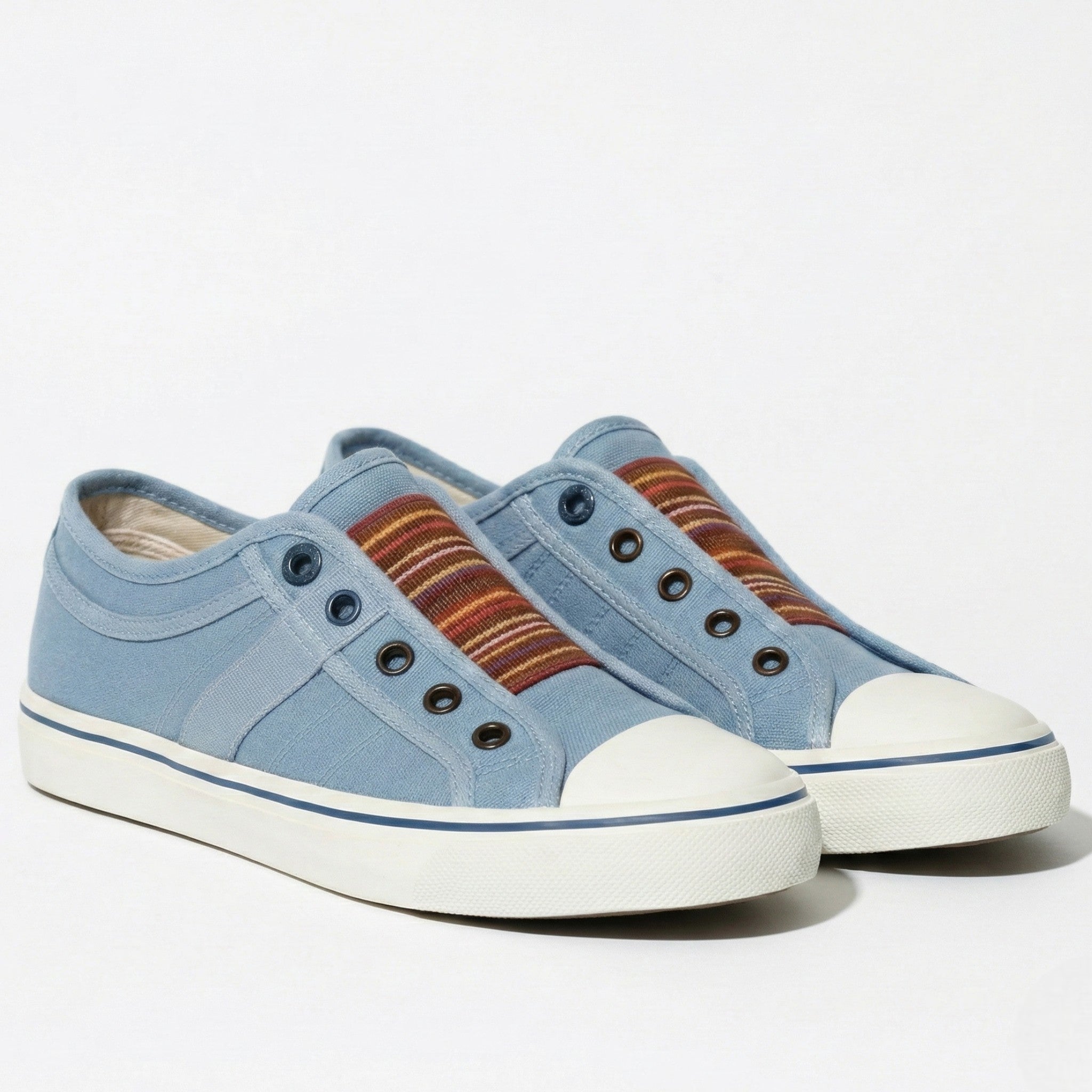 Women's Slip-On Canvas Sneakers – Round Toe Low-Top with Elastic Panel and Flat Sole