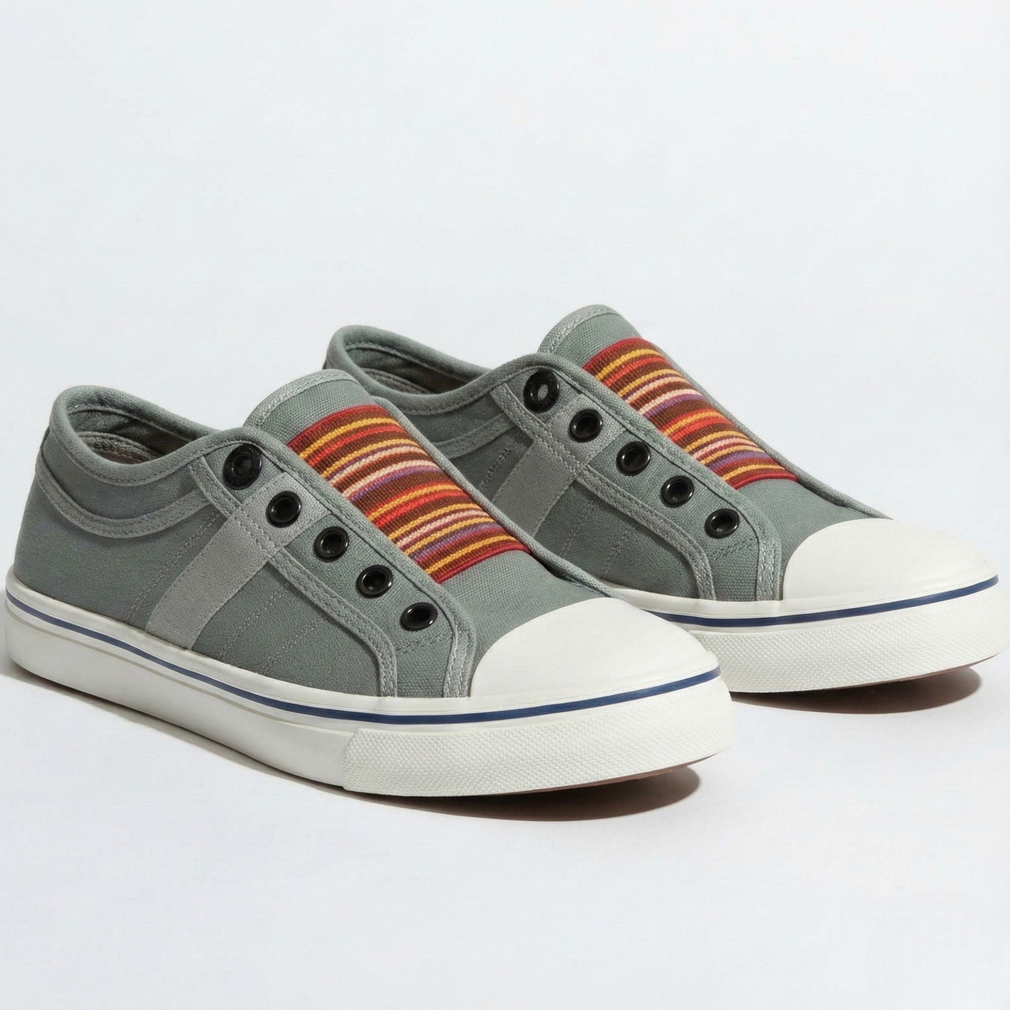 Women's Slip-On Canvas Sneakers – Round Toe Low-Top with Elastic Panel and Flat Sole