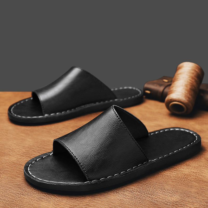 Men’s Open Toe Slide Sandals with Wide Strap and Flat Sole