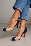 Women’s T-Strap High Heel Shoes with Closed Toe – Buckle Strap Design