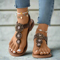 Women’s Flat Open Toe Sandals with Decorative Front Detail and Slip-On Design