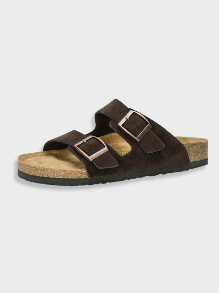 Men’s Two-Strap Buckle Sandals with Open Toe and Flat Sole