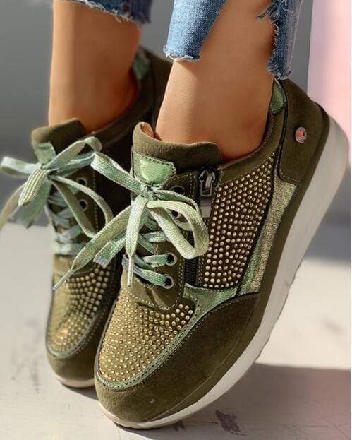 Women’s Lace Up Sneakers with Side Zip and Platform Sole