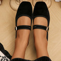 Women’s Mary Jane Flats with Strap Closure – Square Toe Ballet Shoes