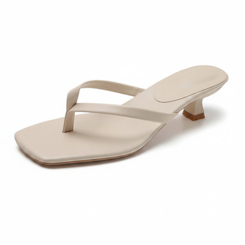 Women's Square Toe Thong Heeled Sandals with Sculptured Low Heel