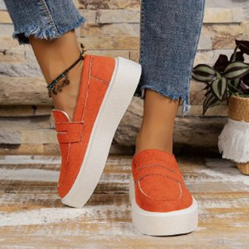 Women's Canvas Slip-On Platform Penny Loafers - Round Toe