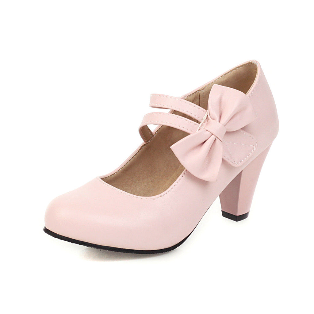 Women's Kitten Heels Mary Jane - Round Toe - Double Strap - Bow Detail
