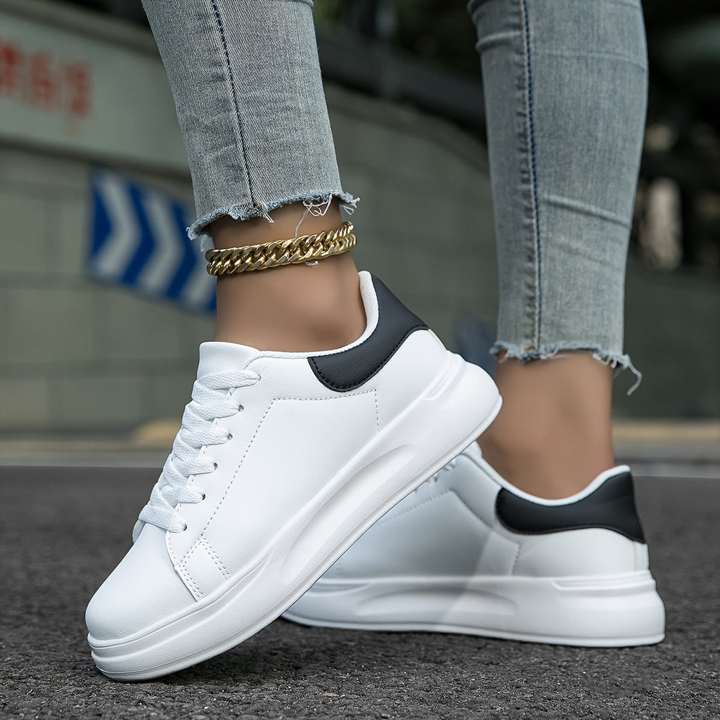 Women’s Low-Top Lace-Up Sneakers with Smooth Upper and Contrast Heel Panel