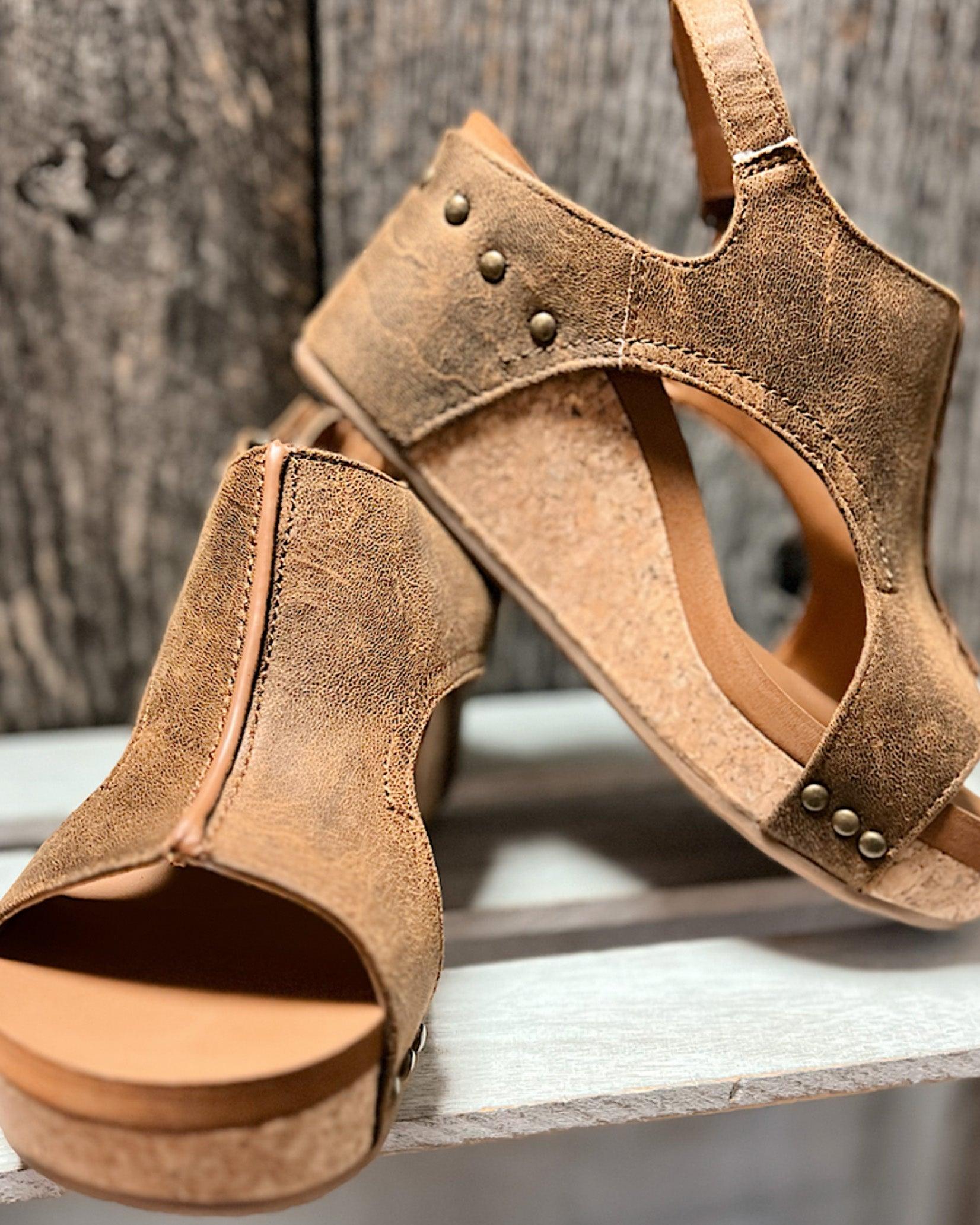Women’s Open Toe Wedge Sandals with Cut Out Upper and Cork Effect Sole