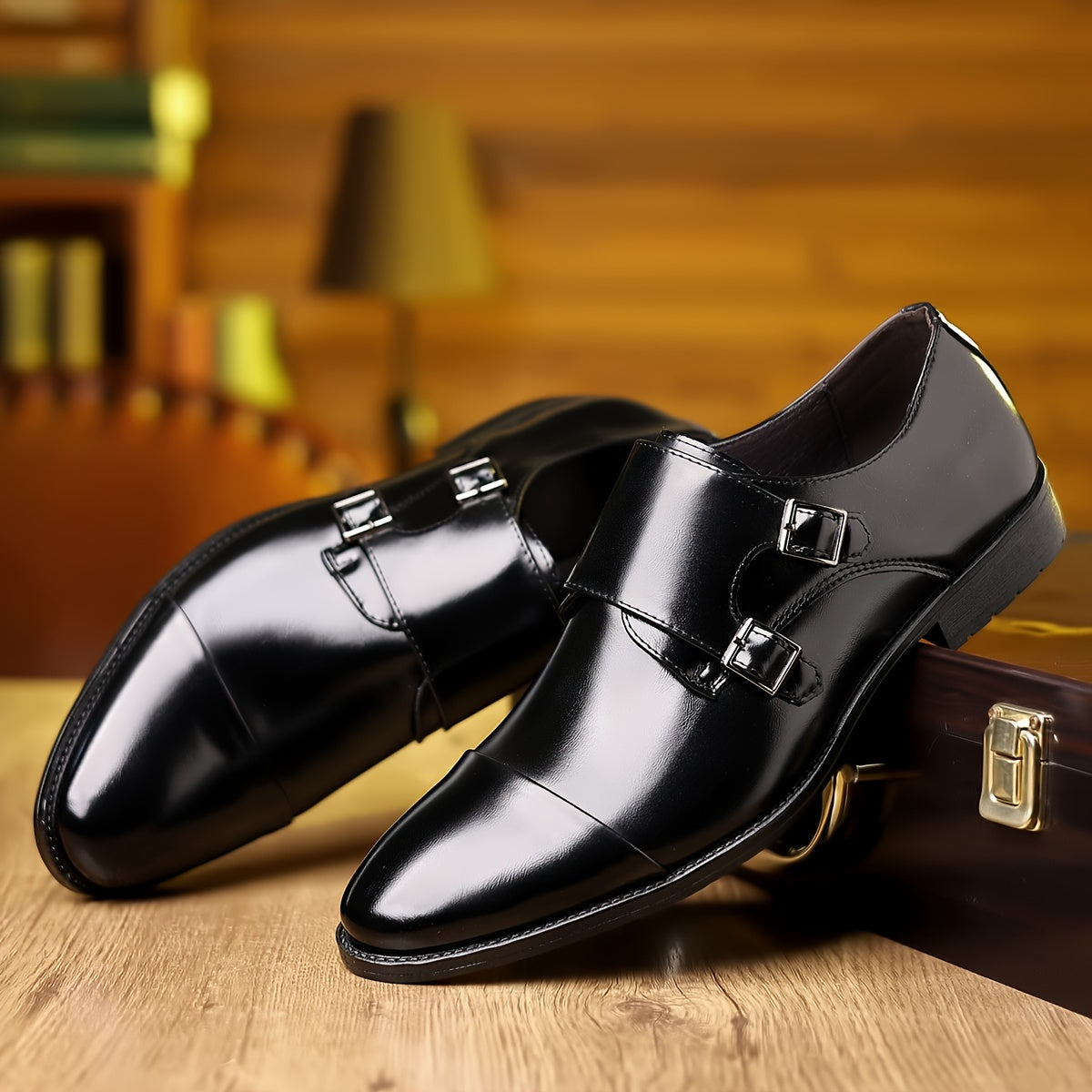 Men's Double Monk Strap Dress Shoes – Cap Toe Leather Slip-On