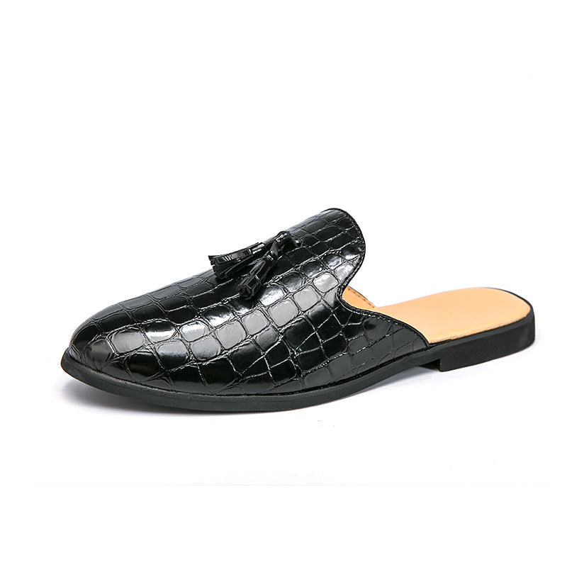 Men’s Croc-Embossed Leather Slip-On Mule Loafers with Tassel Detail