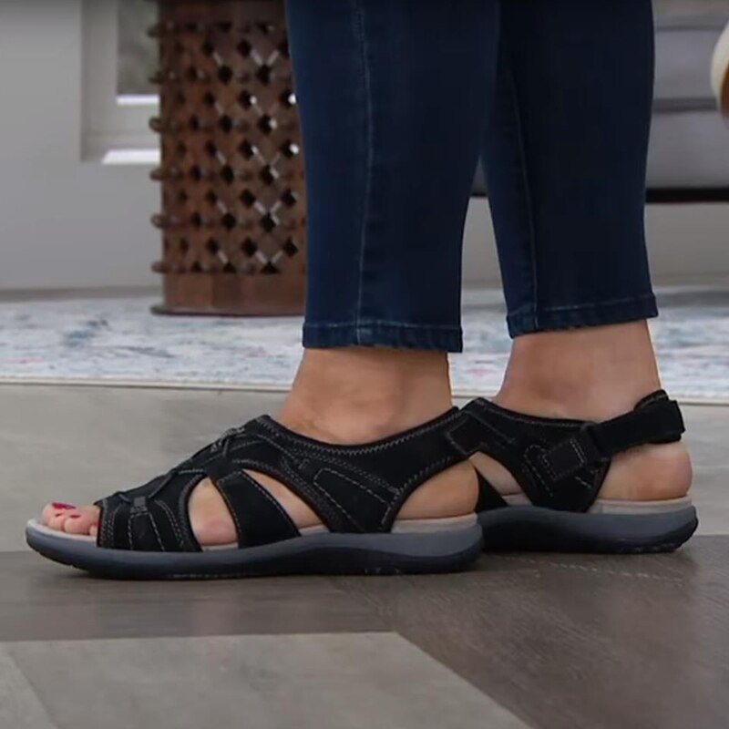 Women’s Adjustable Open Toe Sandals with Back Strap and Flat Sole