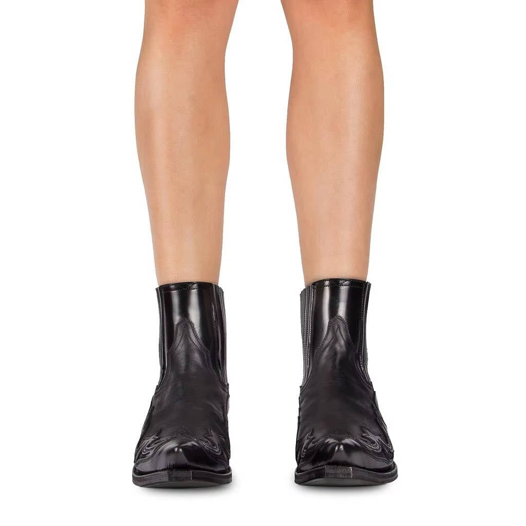 Women’s Western-Style Ankle Boots with Elastic Side Panels and Block Heel