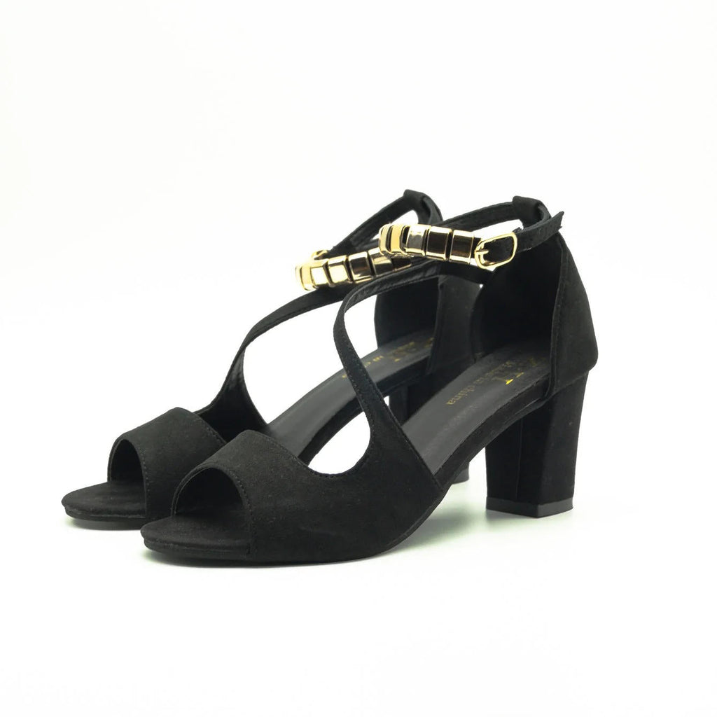 Women’s Open Toe Block Heel Sandals with Ankle Strap – Buckle Closure Design