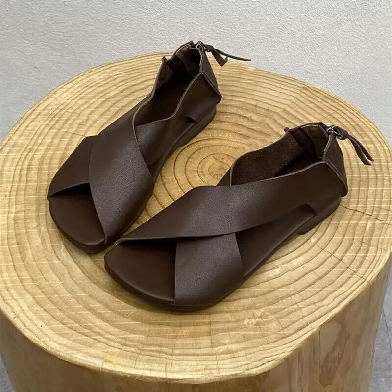 Women's Crossover Strap Flat Sandals - Ankle Tie Closure