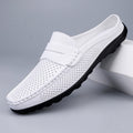 Men's Slip On Loafers Mule – Open Back Penny Tab Perforated Leather