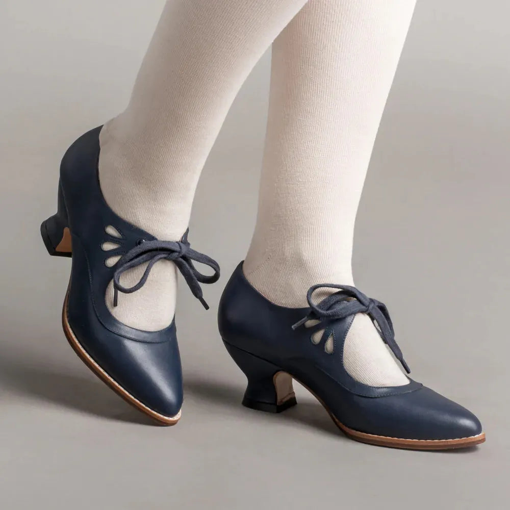 Women’s Round Toe Faux Leather Lace-Up Heels with Cut-Out Detail and Sculpted Heel
