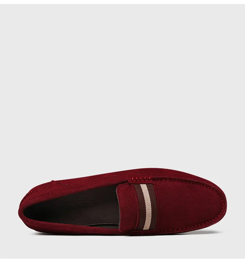 Men's Slip-On Penny Loafers - Suede - Striped Strap Detail