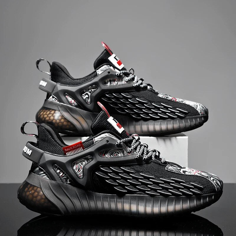 Men’s Breathable Running Sneakers with Rounded Toe and Lace-Up Closure