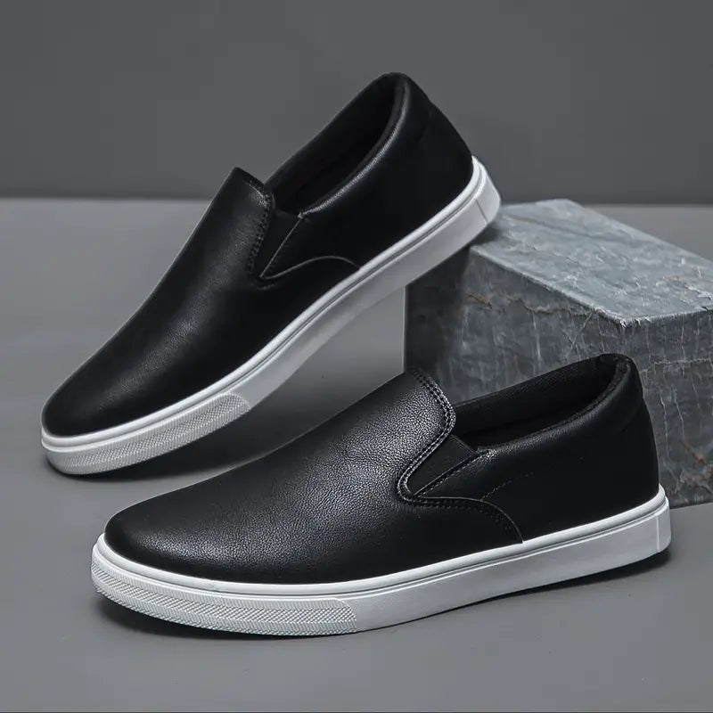 Men's Slip On Shoes - Round Toe - Smooth Upper - Elastic Gusset - Flatform Sole