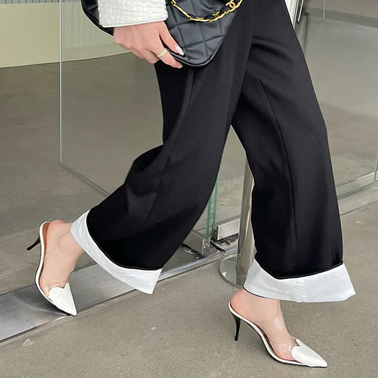 Women's Pointed Toe Clear Mule Heels - Heart Detail Stiletto Slip-On