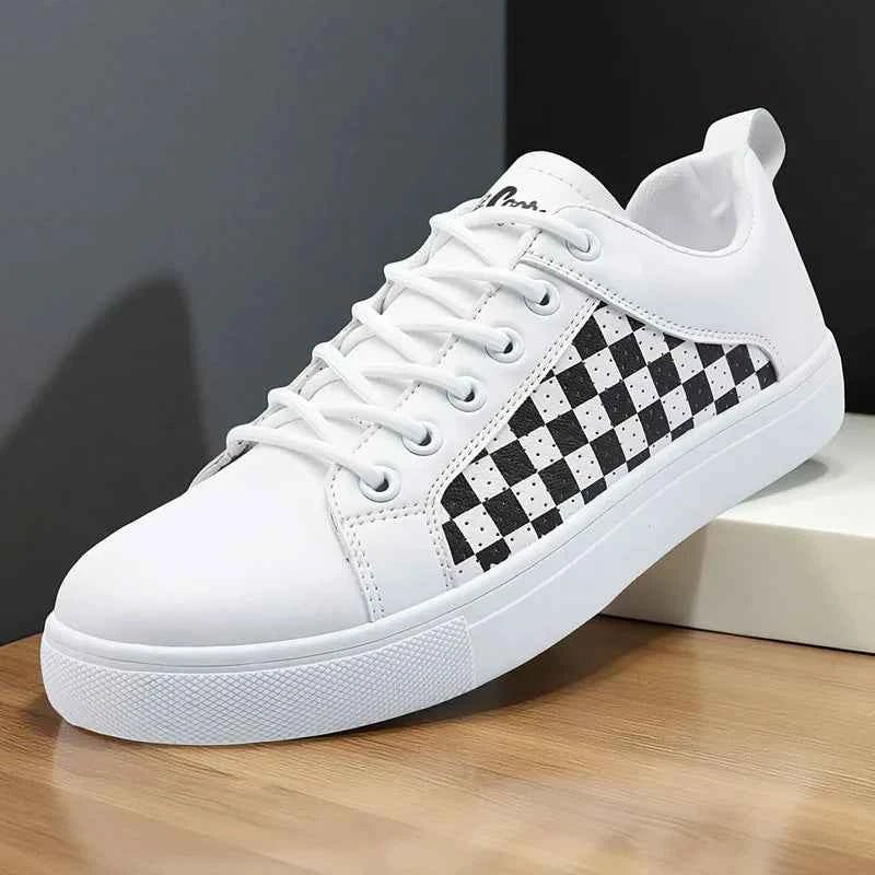 Men's Checkered Panel Low-Top Platform Lace-Up Sneakers