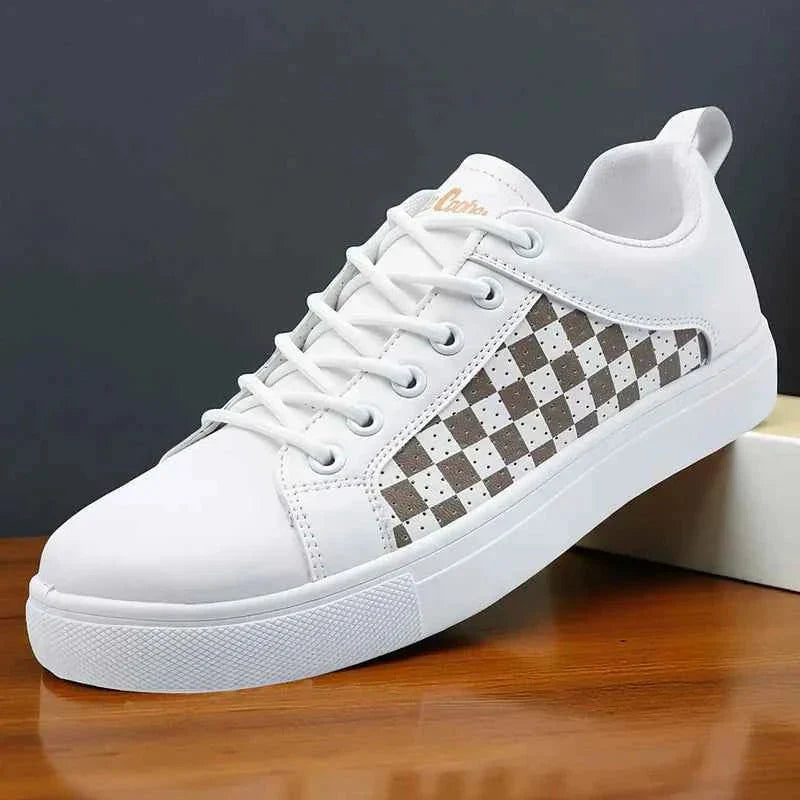 Men's Checkered Panel Low-Top Platform Lace-Up Sneakers