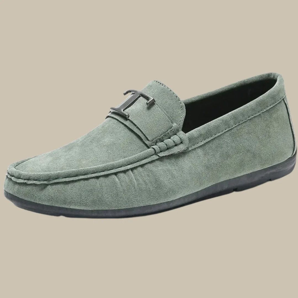 Men's Slip-On Penny Suede Loafers - Striped Strap Detail