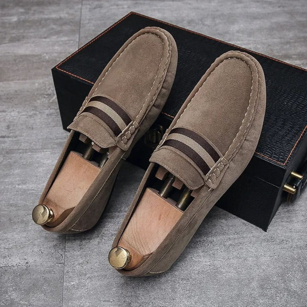 Men's Slip-On Penny Suede Loafers - Striped Strap Detail