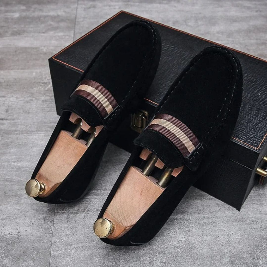 Men's Slip-On Penny Suede Loafers - Striped Strap Detail