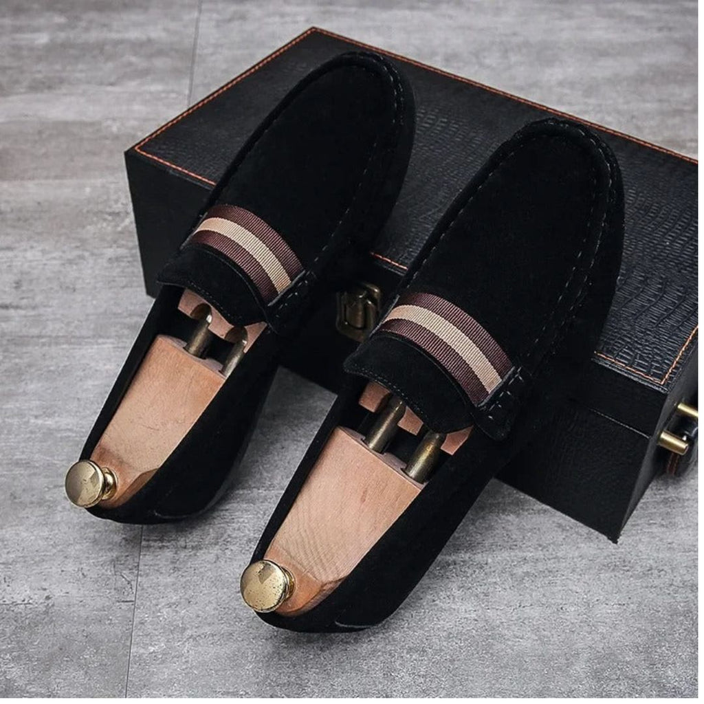 Men's Slip-On Penny Suede Loafers - Striped Strap Detail