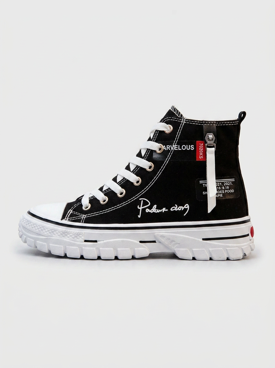 Men's High-Top Canvas Platform Sneakers - Lace-Up - Round Toe