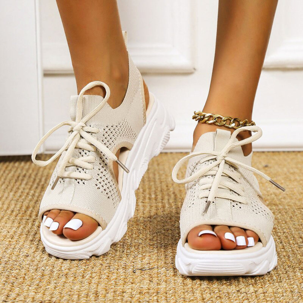 Women's Open-Toe Knit Mesh Lace-Up Platform Sandals