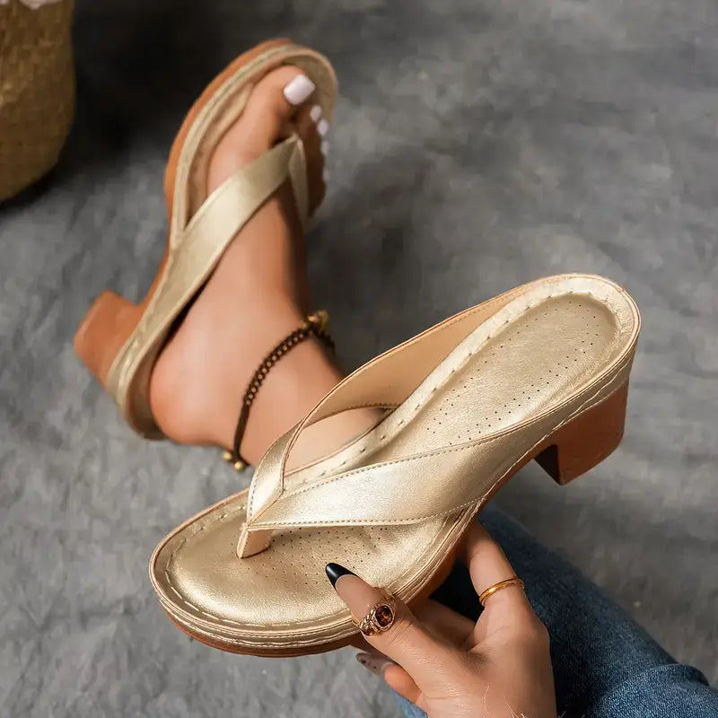 Women’s Open Toe Heel Sandals with V Strap and Block Heel
