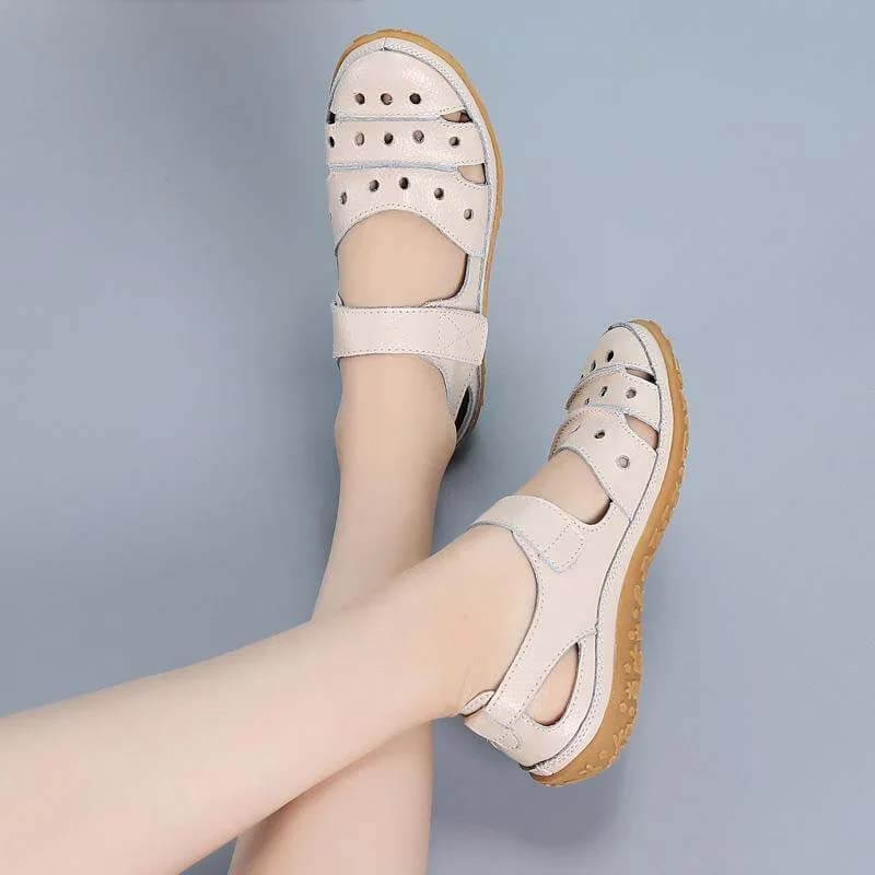 Women’s Perforated Strap Sandals with Hook-and-Loop Closure
