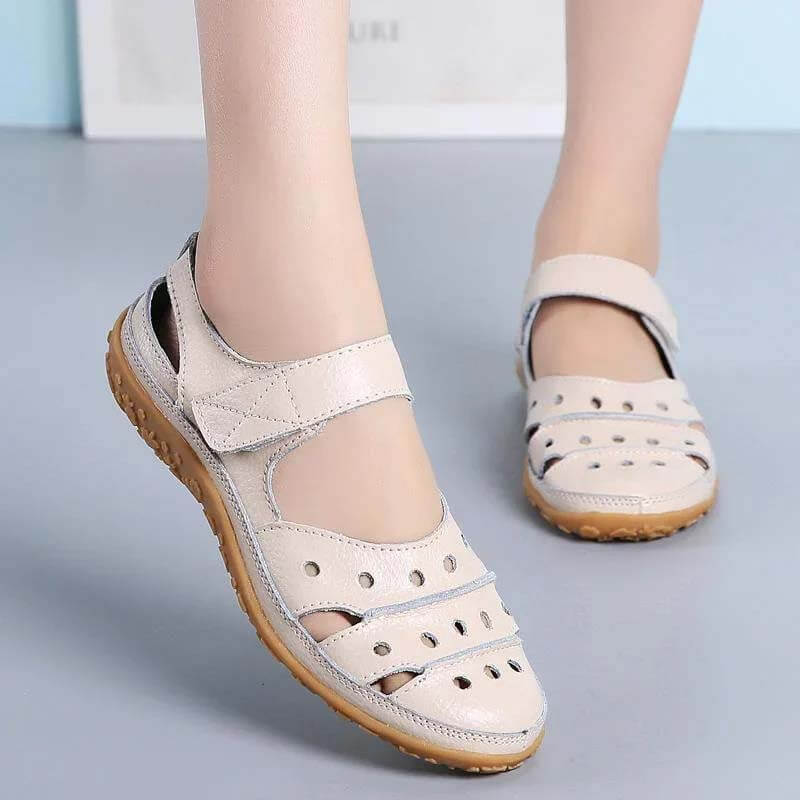 Women’s Perforated Strap Sandals with Hook-and-Loop Closure